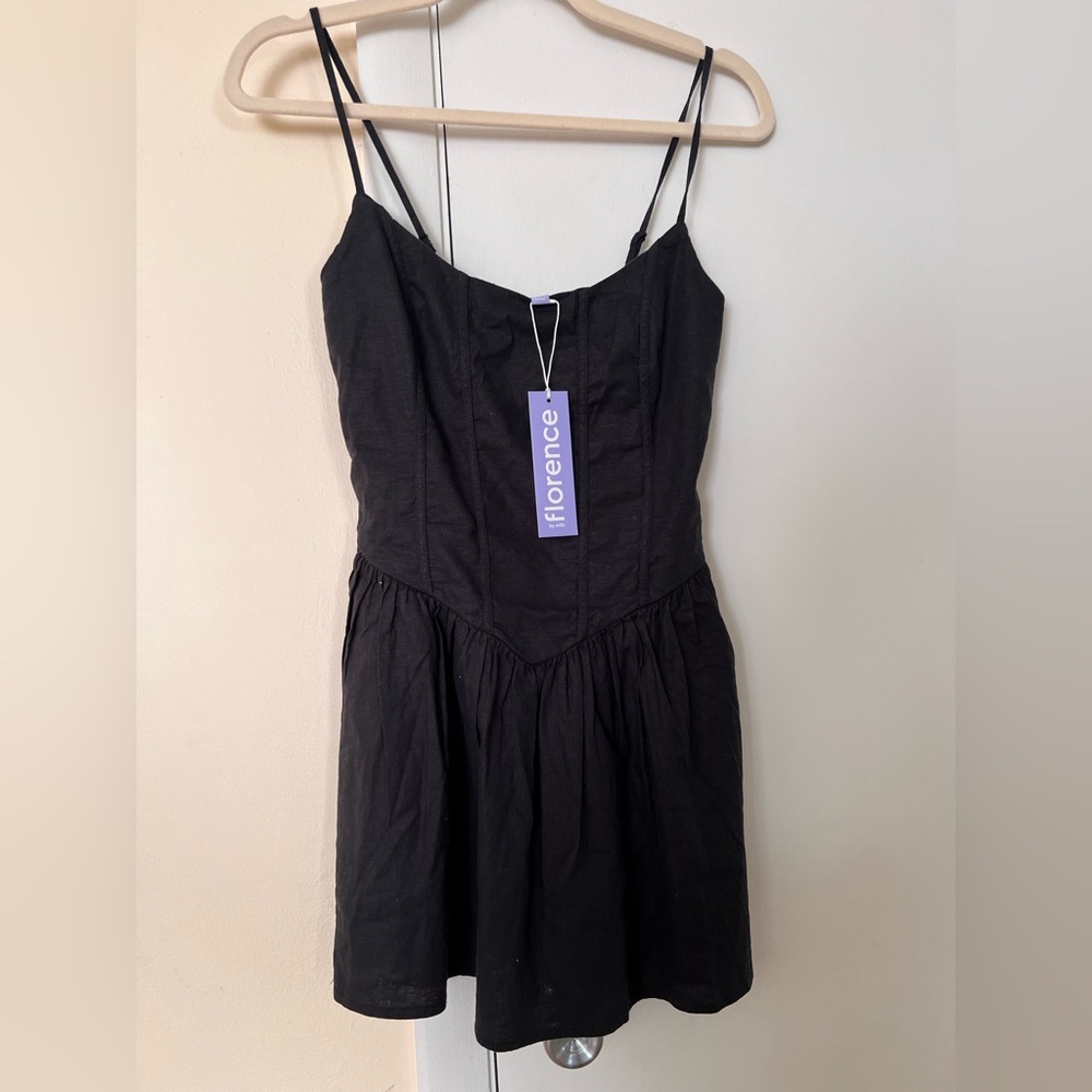 Black Pleated Mini Sundress with Spaghetti Straps